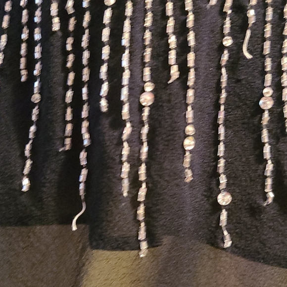 Basix II vintage silver beaded jewel dress flapper 100% silk vtg black 1920s - Picture 12 of 15